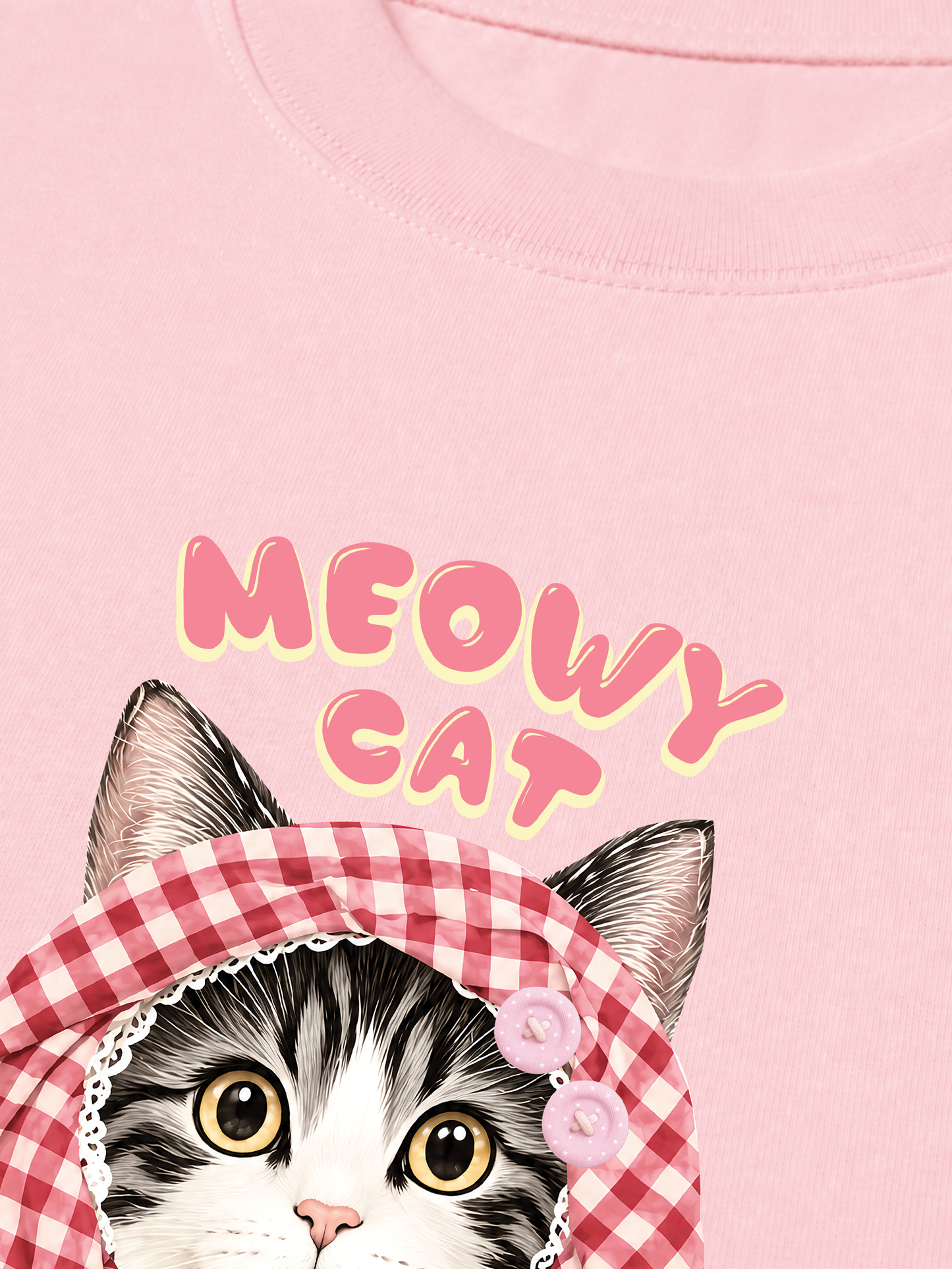 Áo Thun Relaxed Fit Meowy Cat Pink Plaid
