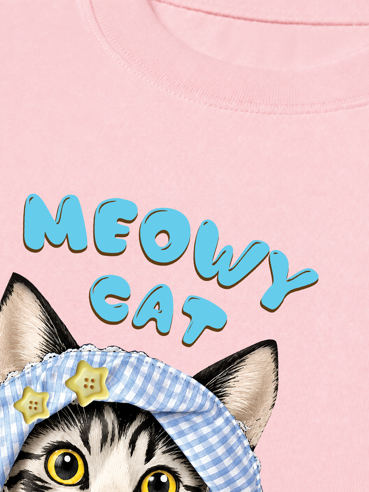 Áo Thun Relaxed Fit Blue Plaid Meowy Cat
