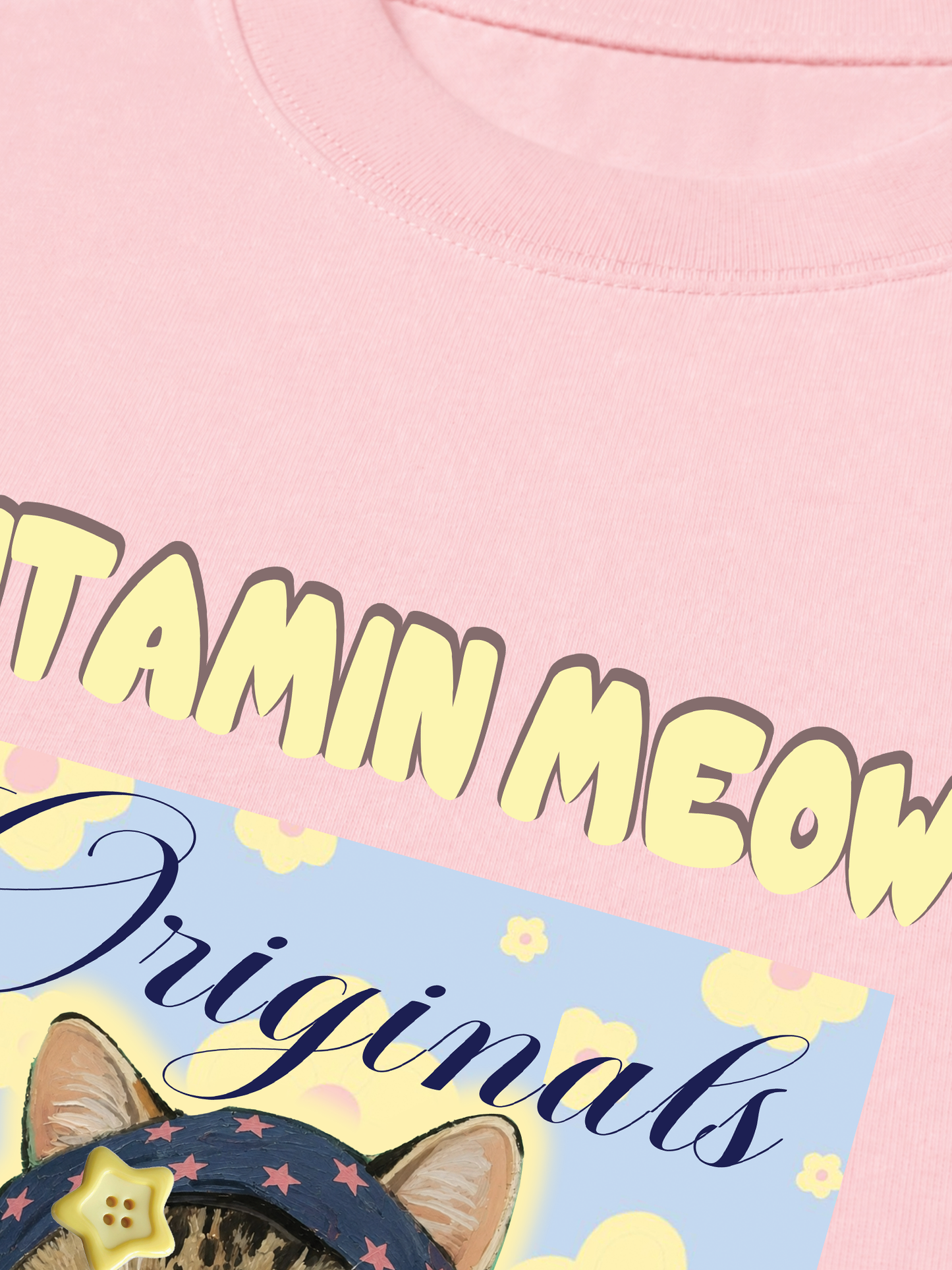 Áo Thun Relaxed Fit Cutie Vitamin Meow Yellow Flower