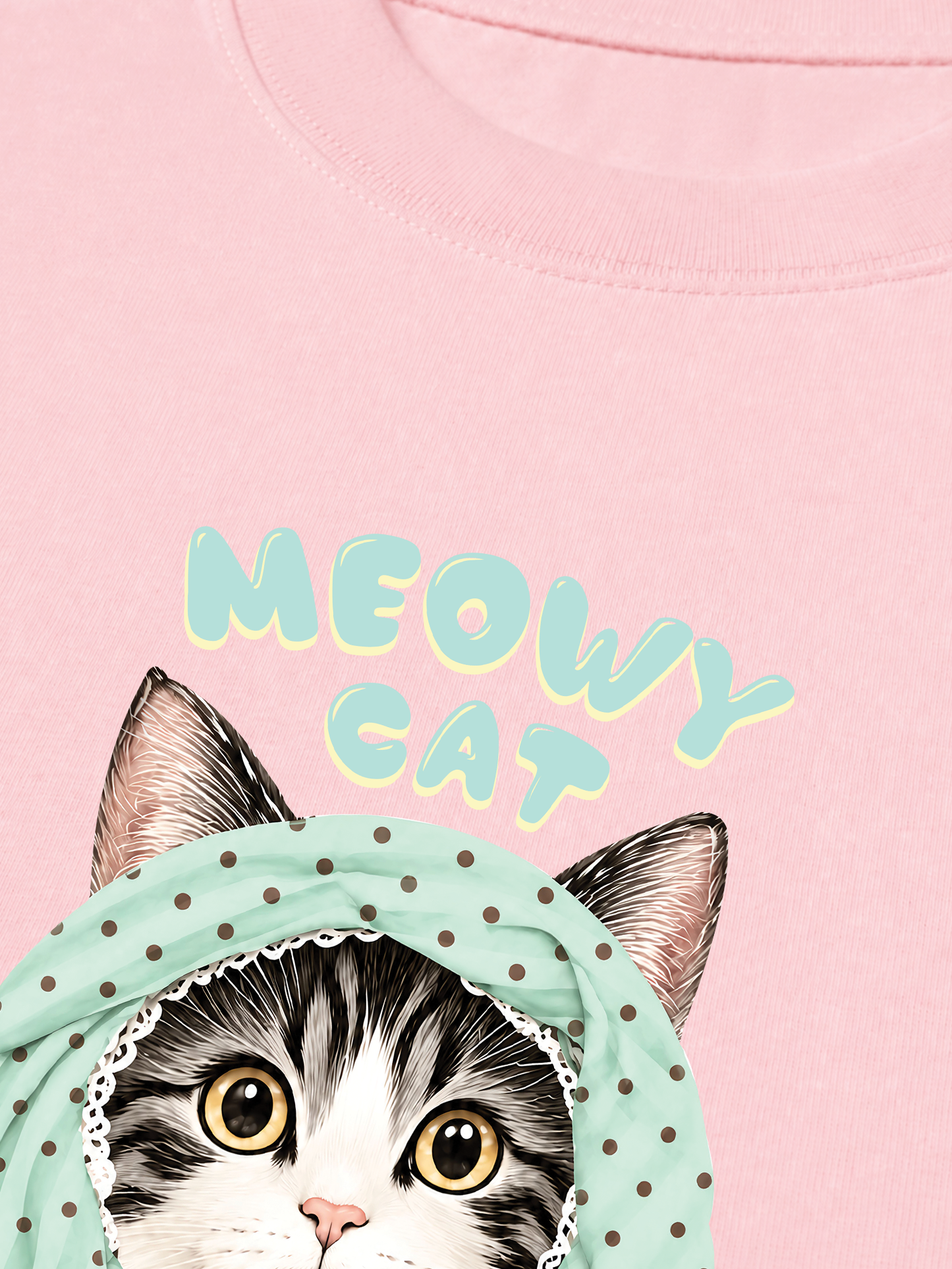 Áo Thun Relaxed Fit Meowy Cat Blue Tiffany Dots