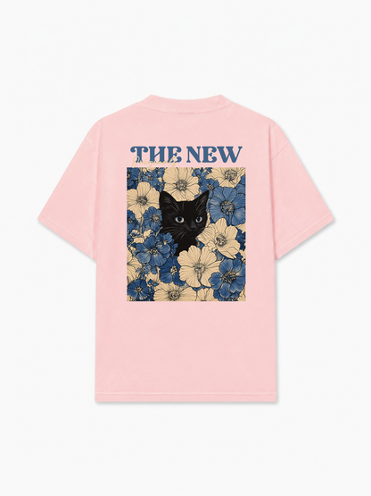 Áo Thun Relaxed Fit Blue Flower Cat