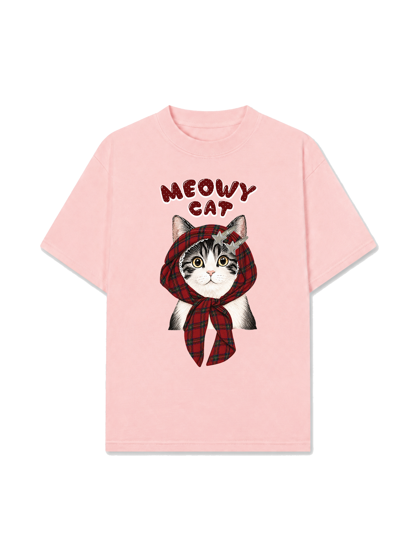 Áo Thun Relaxed Fit Meowy Cat Red Xmas Plaid