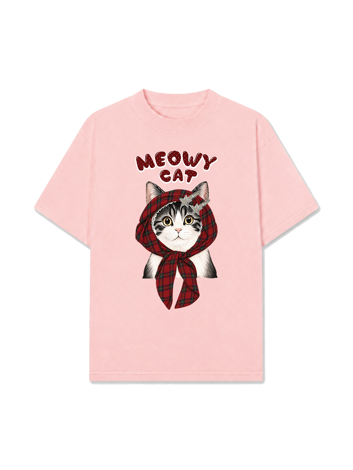 Áo Thun Relaxed Fit Meowy Cat Red Xmas Plaid