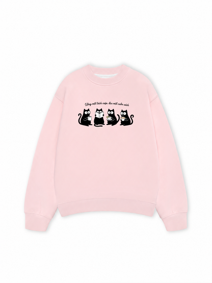 Áo Sweater Nỉ Hai Da Uống Một Tách Cafe Đọc 1 Cuốn Sách