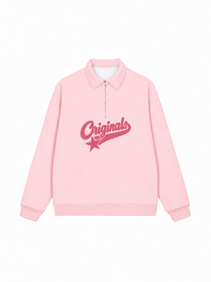 Áo Sweater Polo Nỉ Hai Da Pink Retro Originals Logo