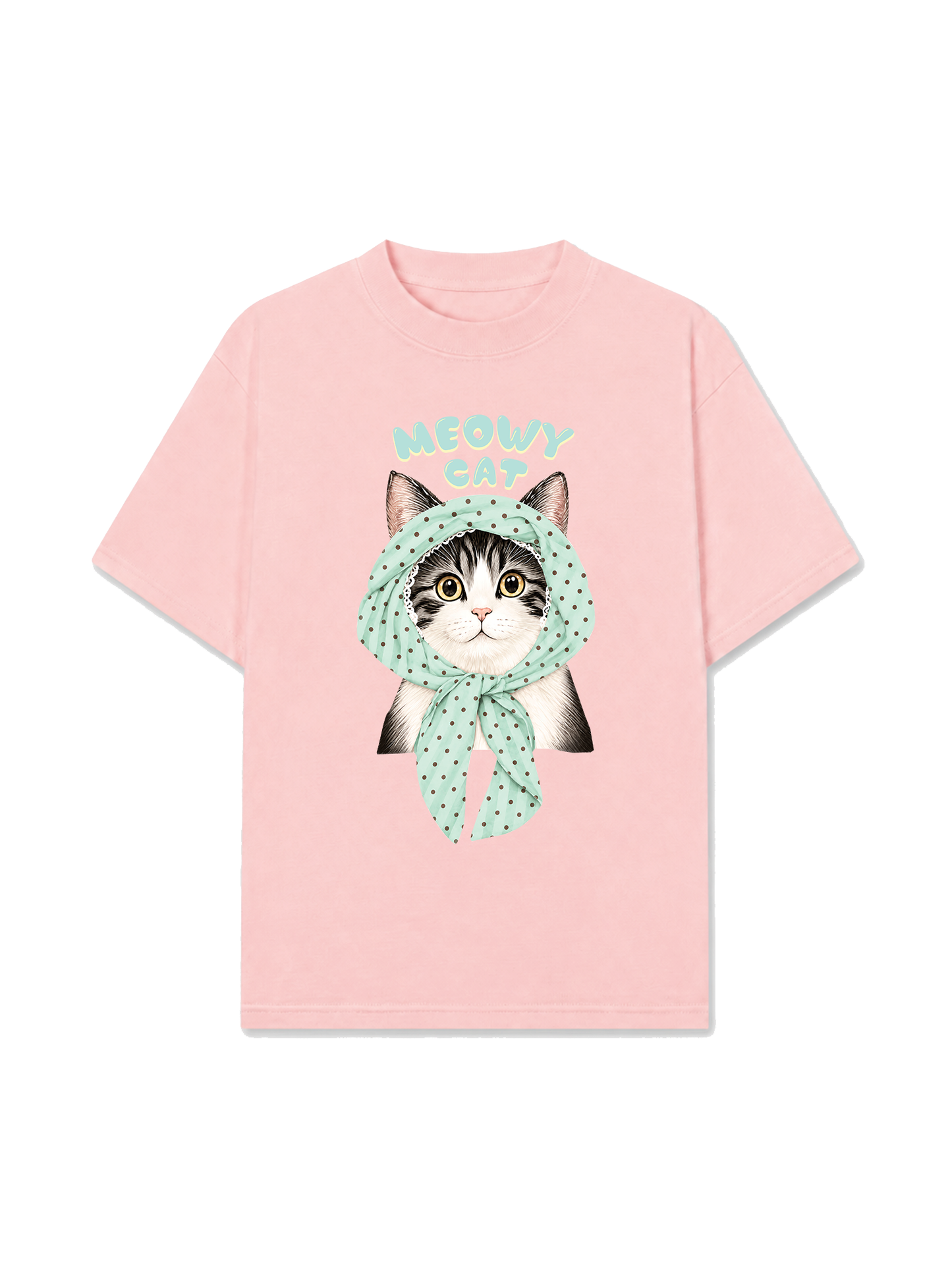 Áo Thun Relaxed Fit Meowy Cat Blue Tiffany Dots