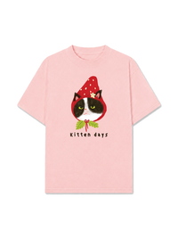 Áo Thun Relaxed Fit Strawberry Meow Kitten Day