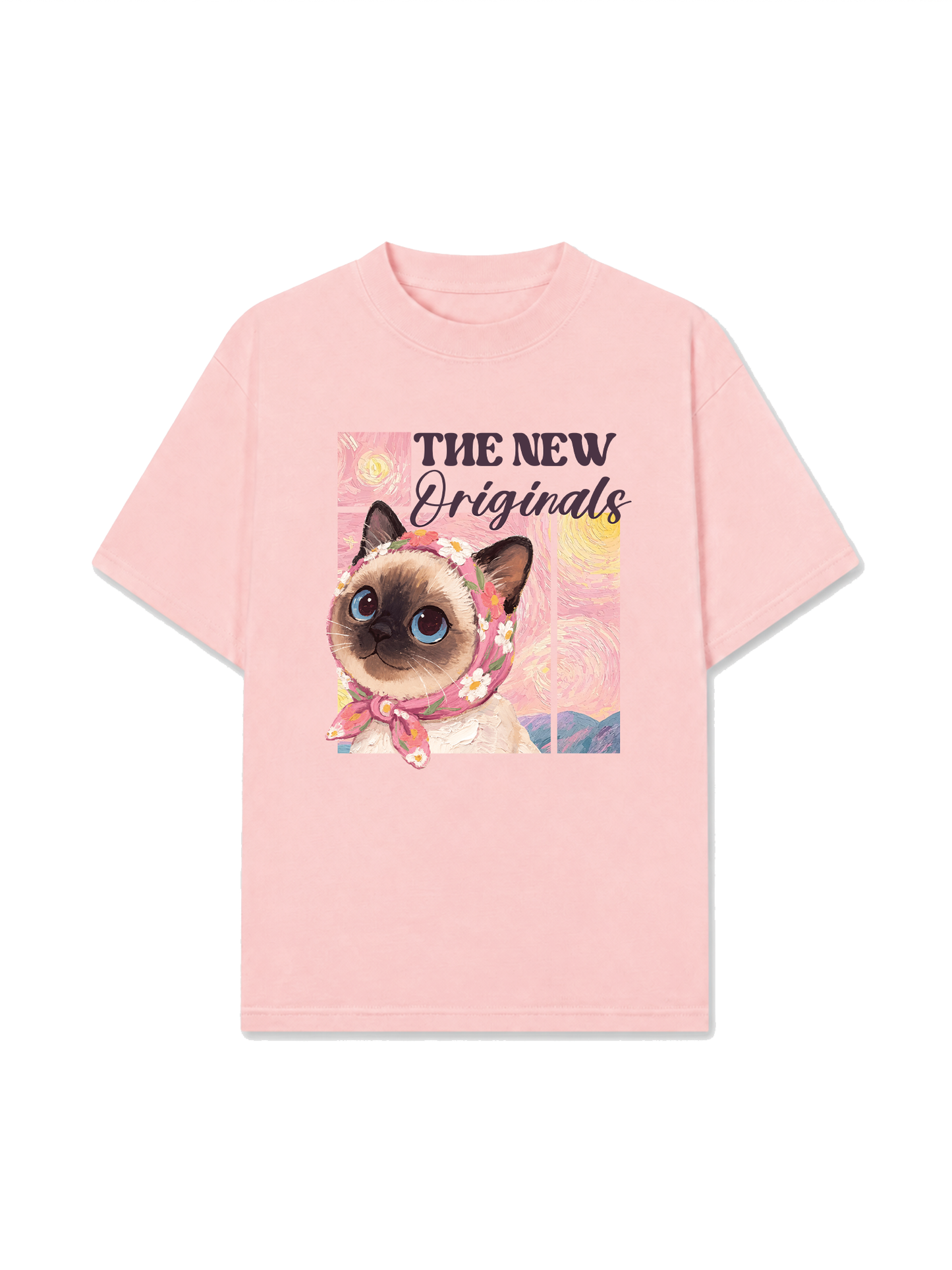 Áo Thun Relaxed Fit Pink Flower Cat