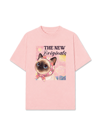 Áo Thun Relaxed Fit Pink Flower Cat