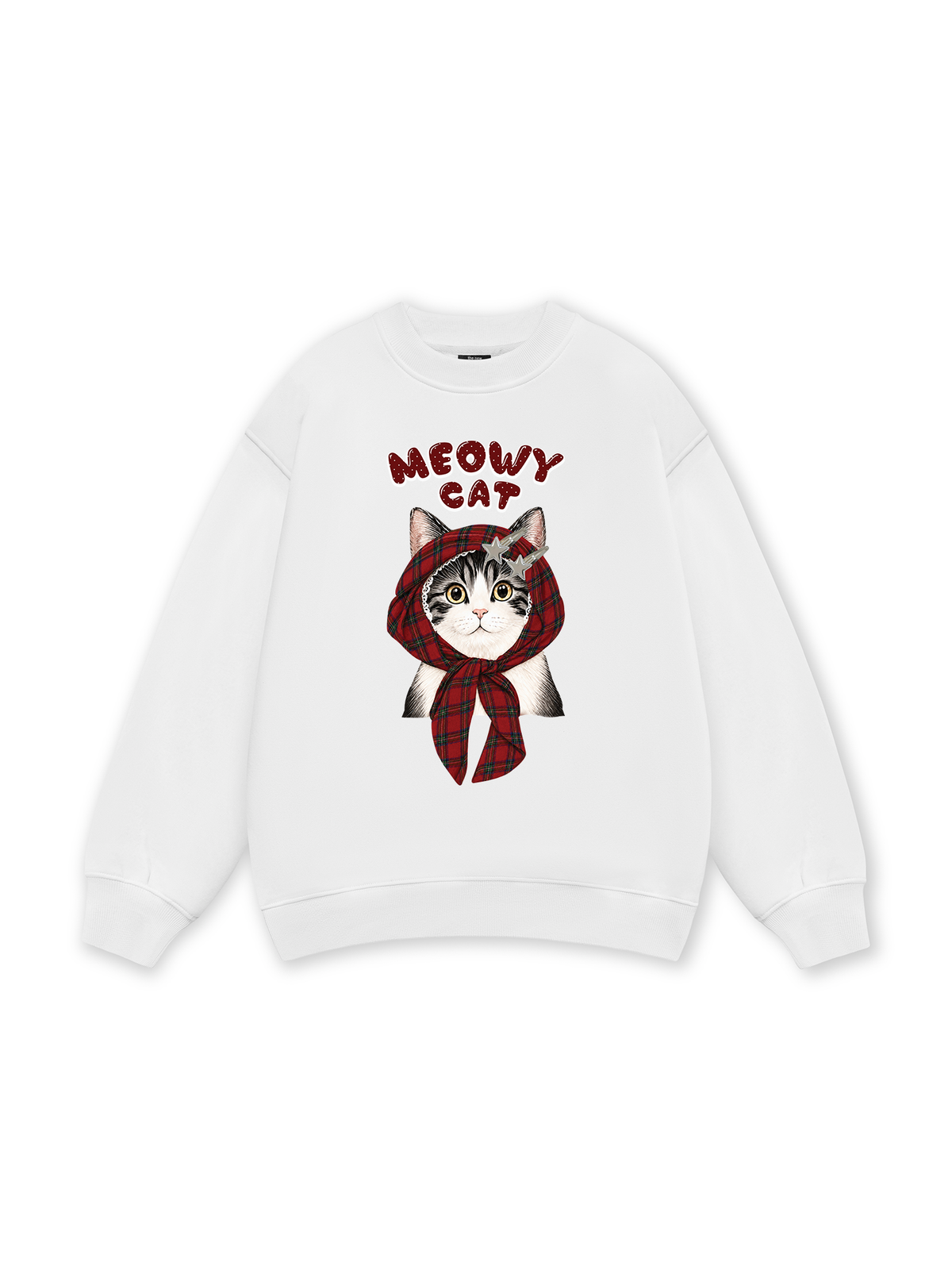 Meowy Cat Red Xmas Plaid Sweater