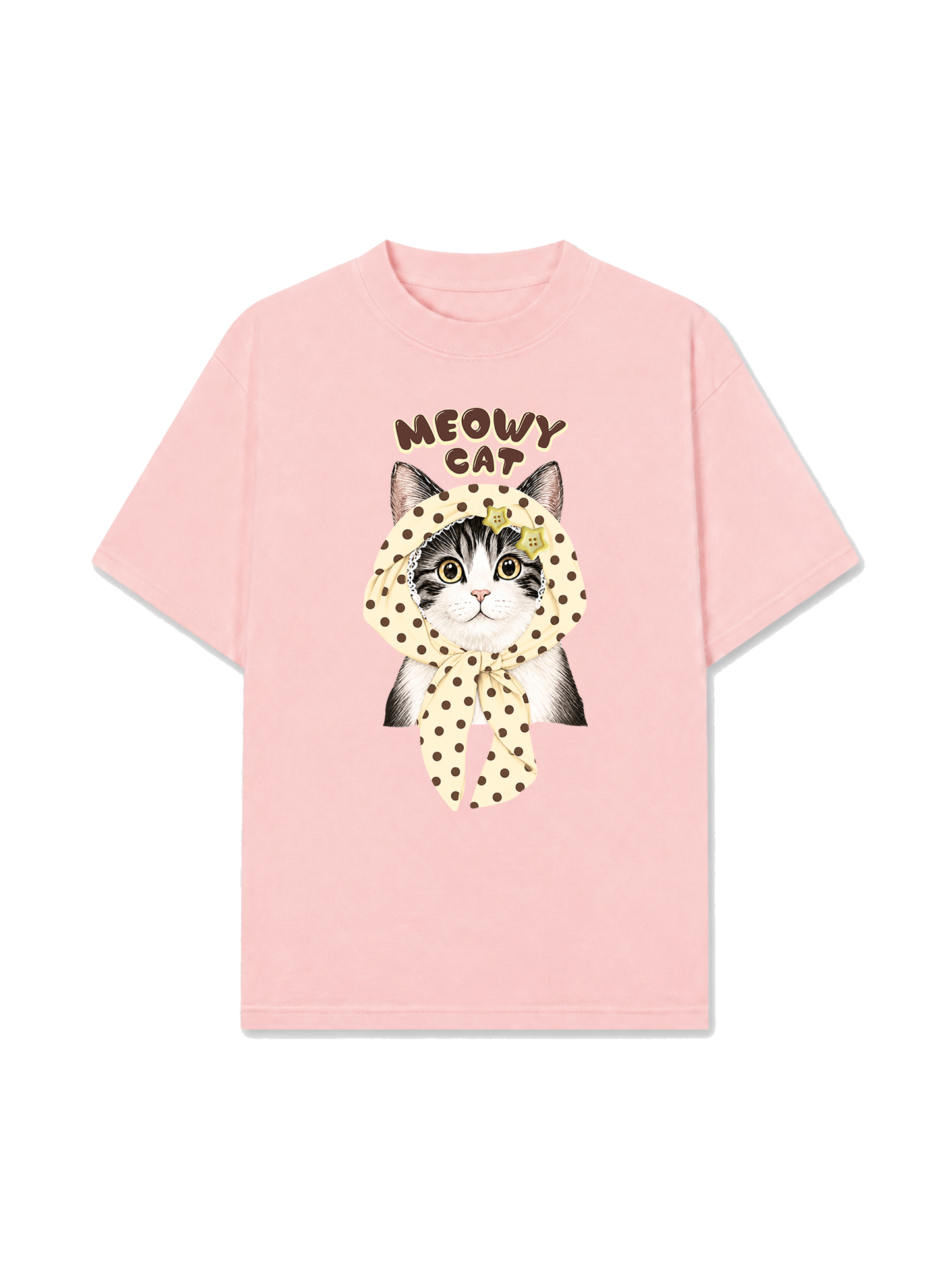 Áo Thun Relaxed Fit  Meowy Cat Cream