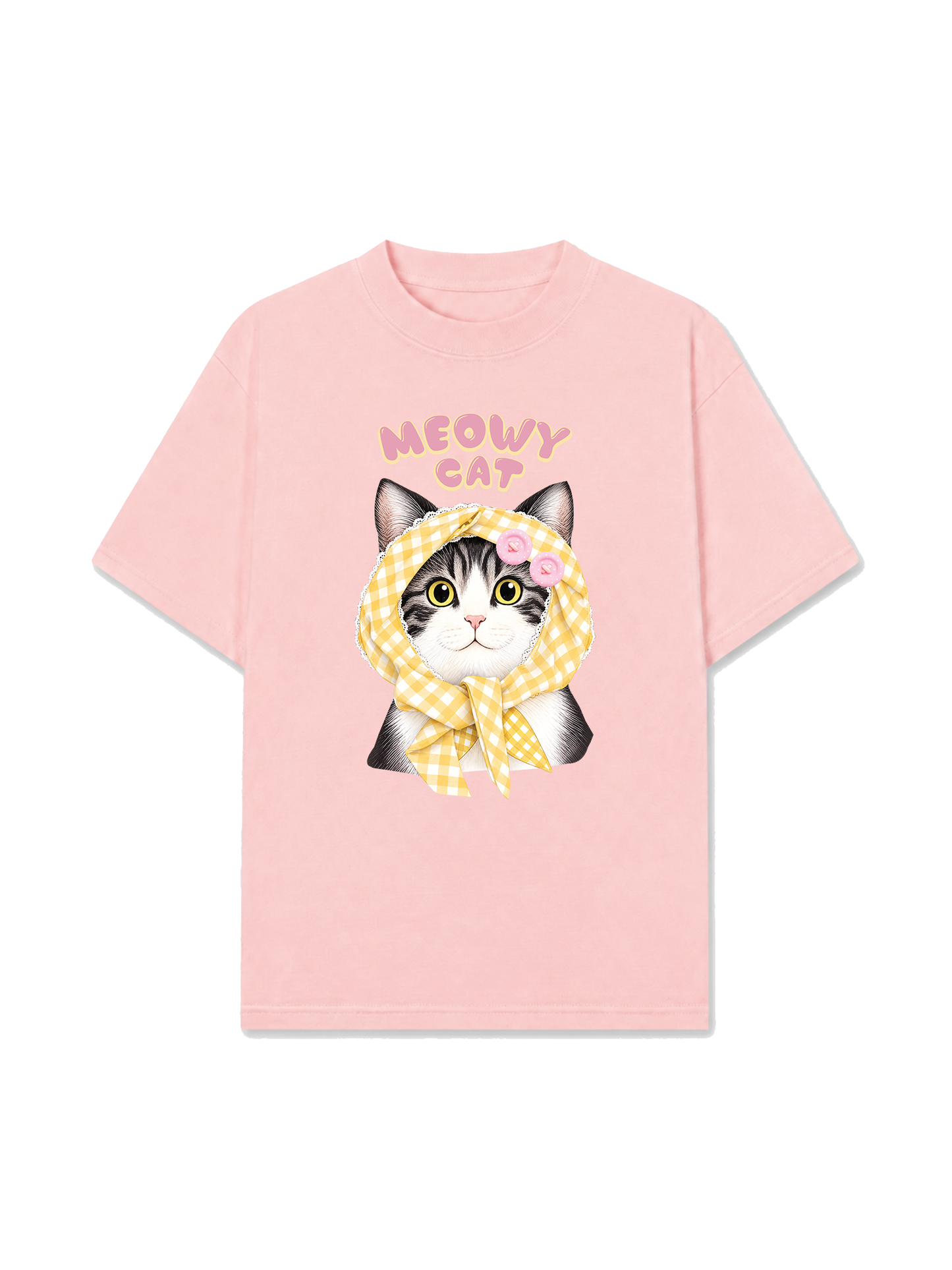 Áo Thun Relaxed Fit Meowy Cat Yellow Plaid