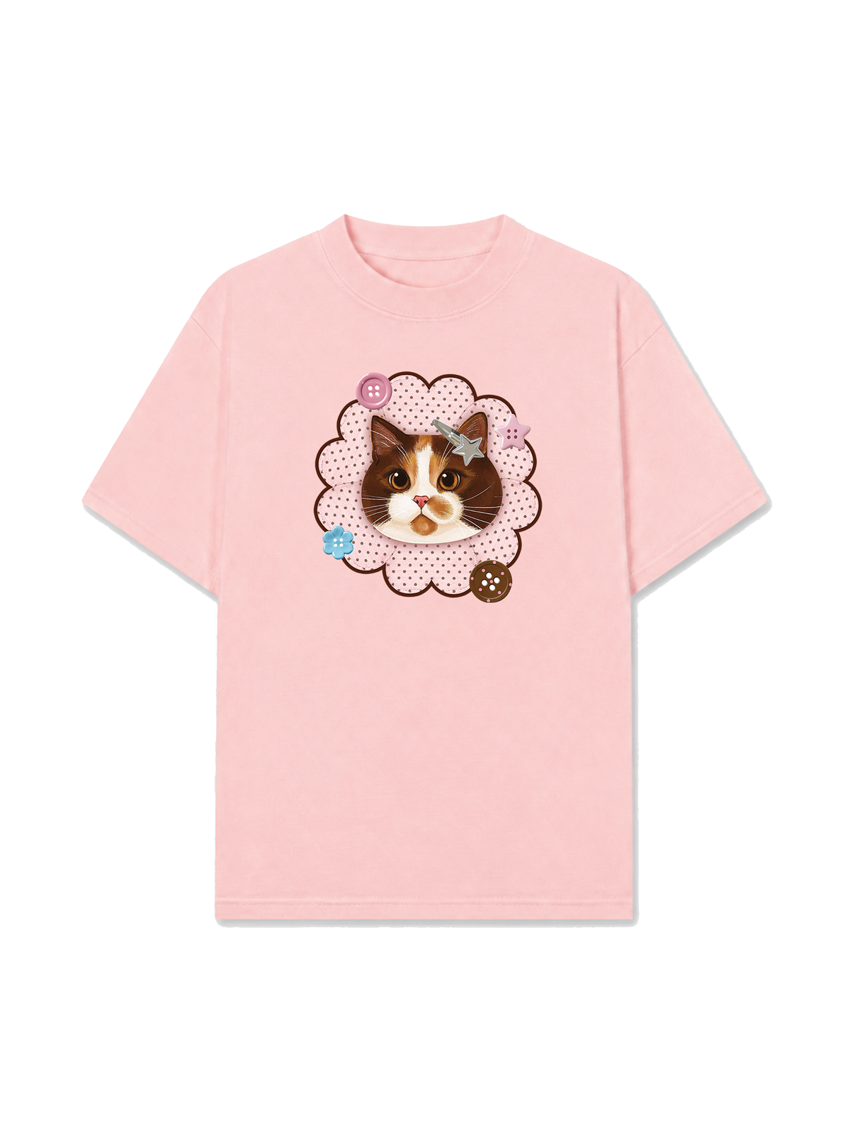 Áo Thun Relaxed Fit Cute Pink Flower Cat