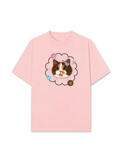 Áo Thun Relaxed Fit Cute Pink Flower Cat