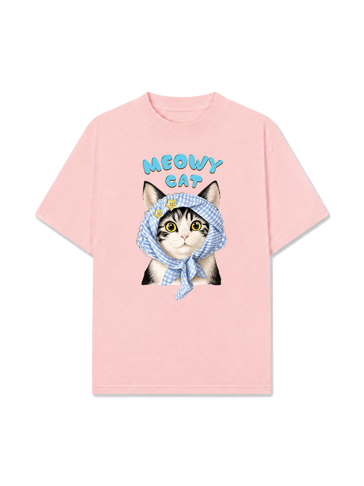 Áo Thun Relaxed Fit Blue Plaid Meowy Cat