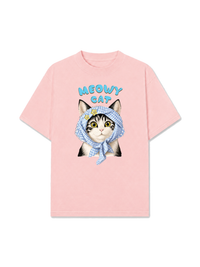 Áo Thun Relaxed Fit Blue Plaid Meowy Cat