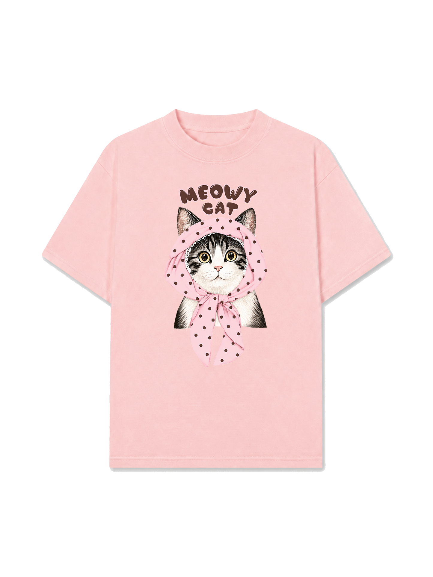 Áo Thun Relaxed Fit Meowy Cat Pink Polka