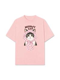 Áo Thun Relaxed Fit Meowy Cat Pink Polka