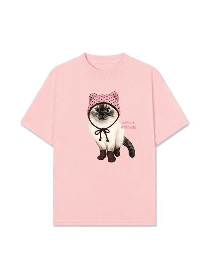 Áo Thun Relaxed Fit Working O'ttreats Pink Meow