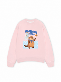 Áo Sweater Nỉ Hai Da Animal Beaver Catches Butterflies