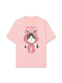 Áo Thun Relaxed Fit Meowy Cat Pink Plaid
