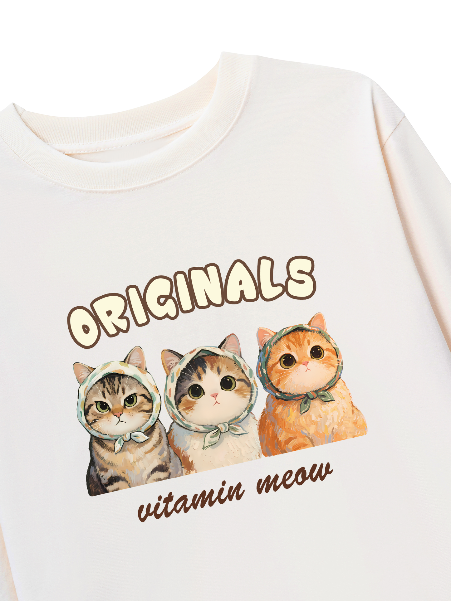 Áo Thun Dài Tay Cute Three Cat Vitamin Meow