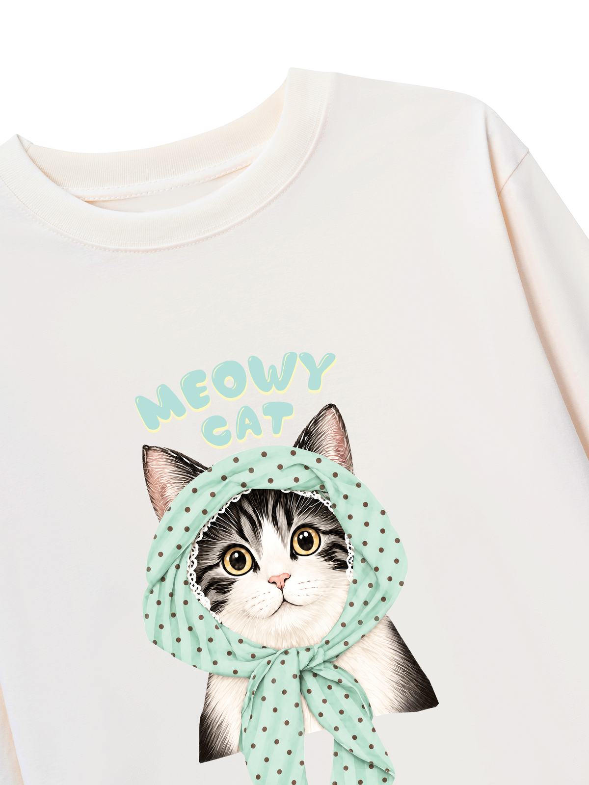 Áo Thun Dài Tay Meowy Cat Blue Tiffany Dots