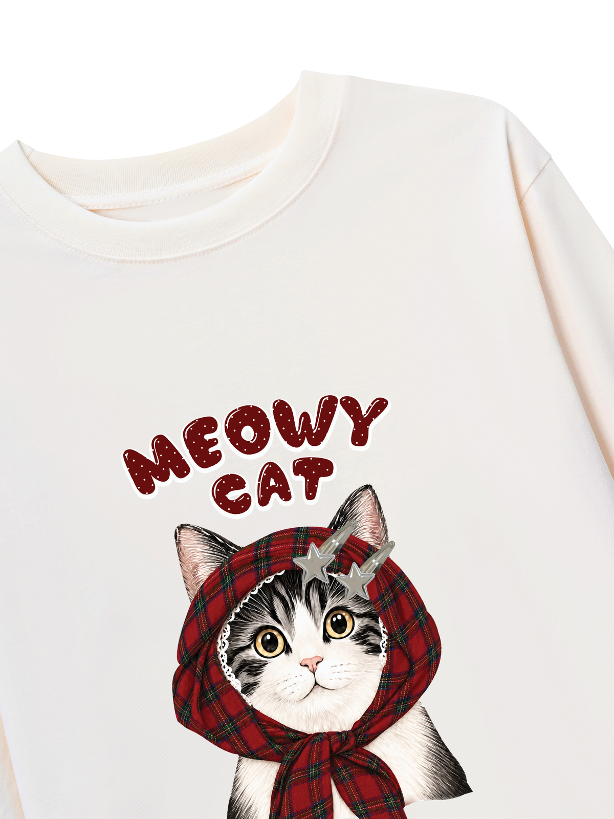Áo Thun Dài Tay  Meowy Cat Red Xmas Plaid