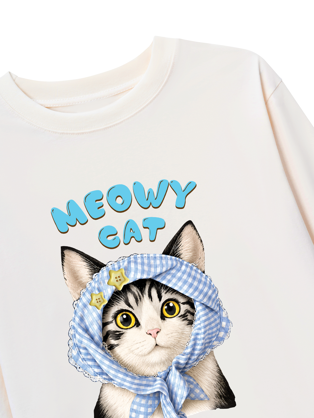 Áo Thun Dài Tay Blue Plaid Meowy Cat