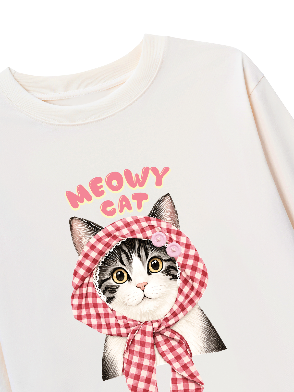 Áo Thun Dài Tay Meowy Cat Pink Plaid
