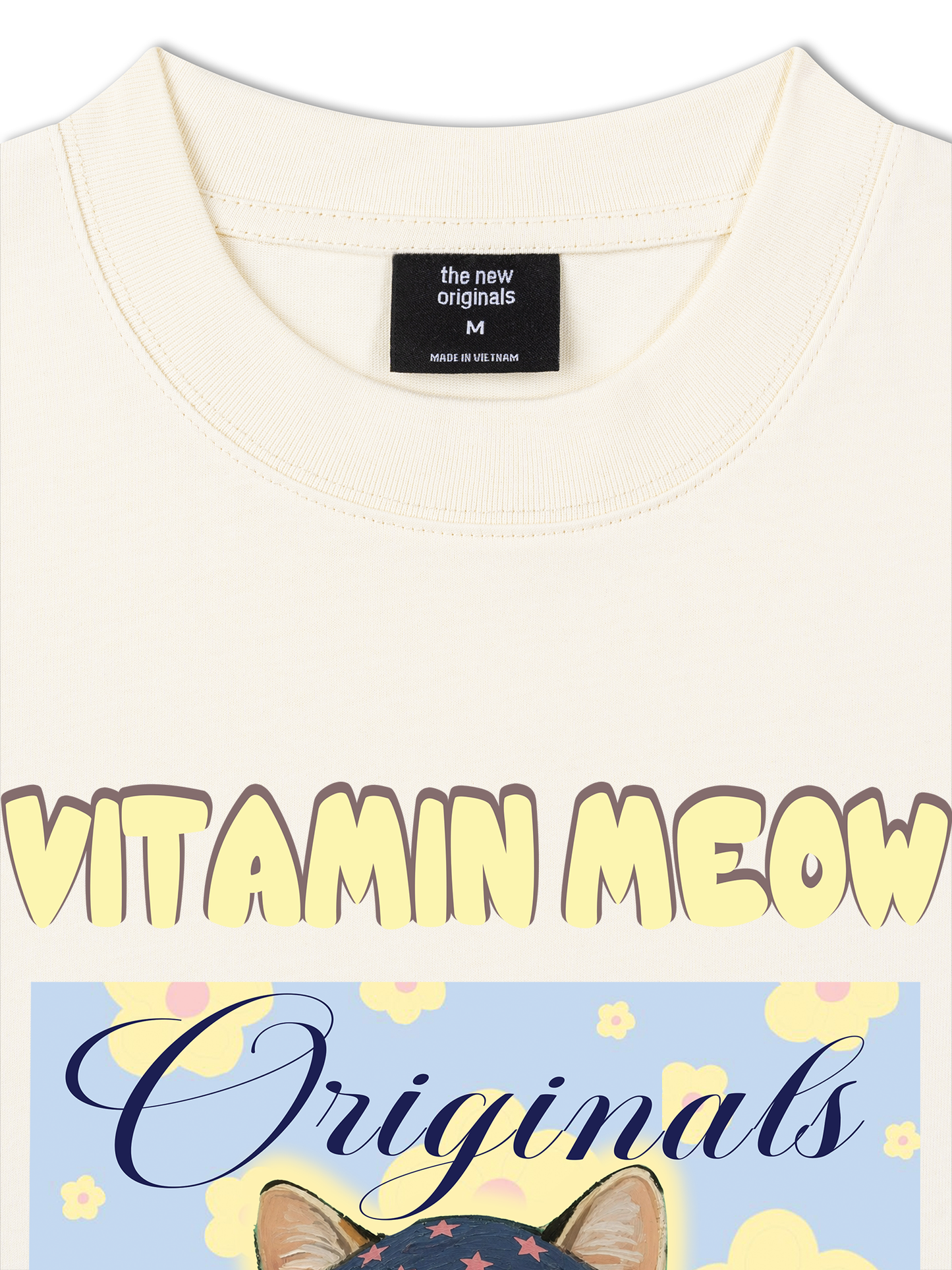 Áo Thun Relaxed Fit Cutie Vitamin Meow Yellow Flower