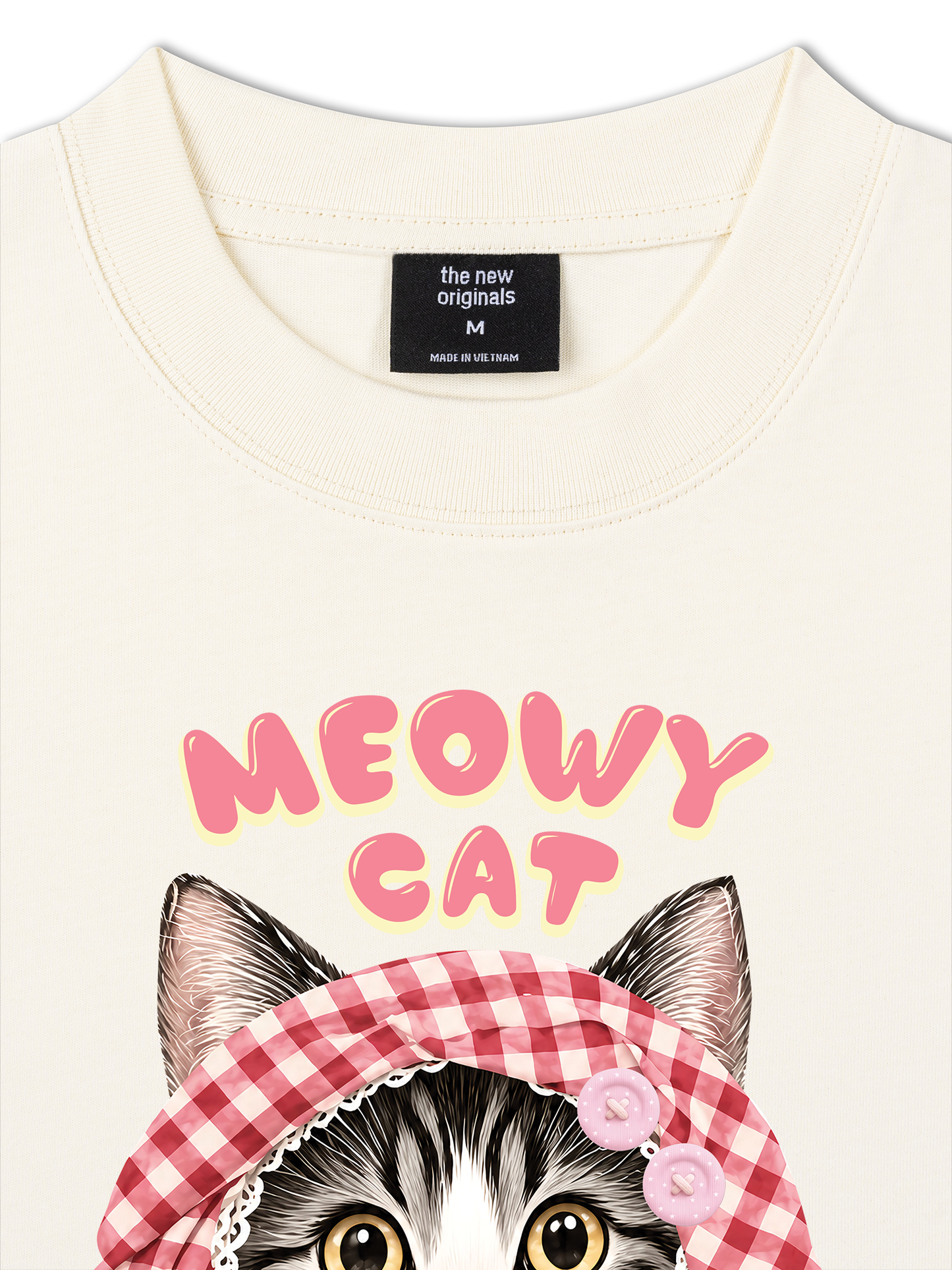 Áo Thun Relaxed Fit Meowy Cat Pink Plaid