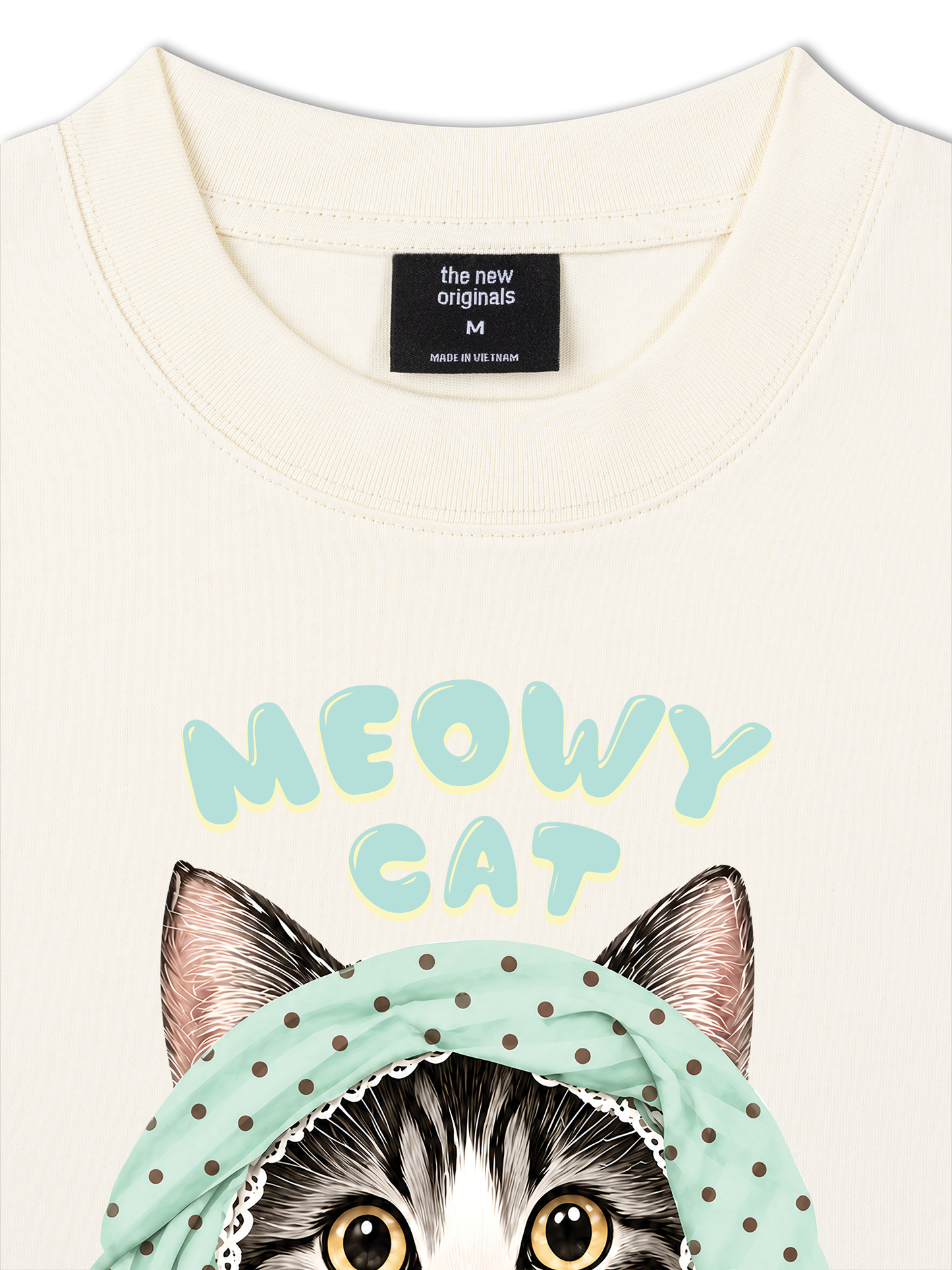 Áo Thun Relaxed Fit Meowy Cat Blue Tiffany Dots