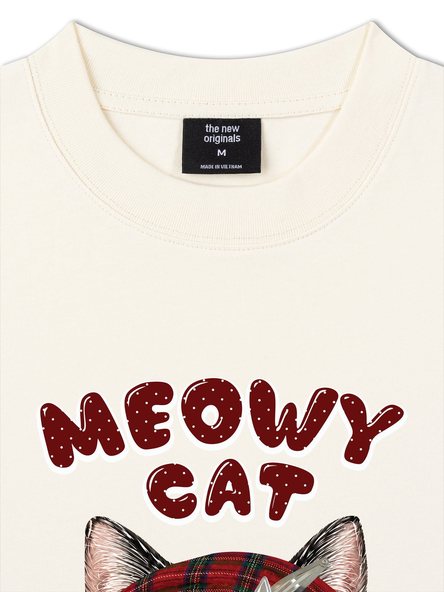 Áo Thun Relaxed Fit Meowy Cat Red Xmas Plaid