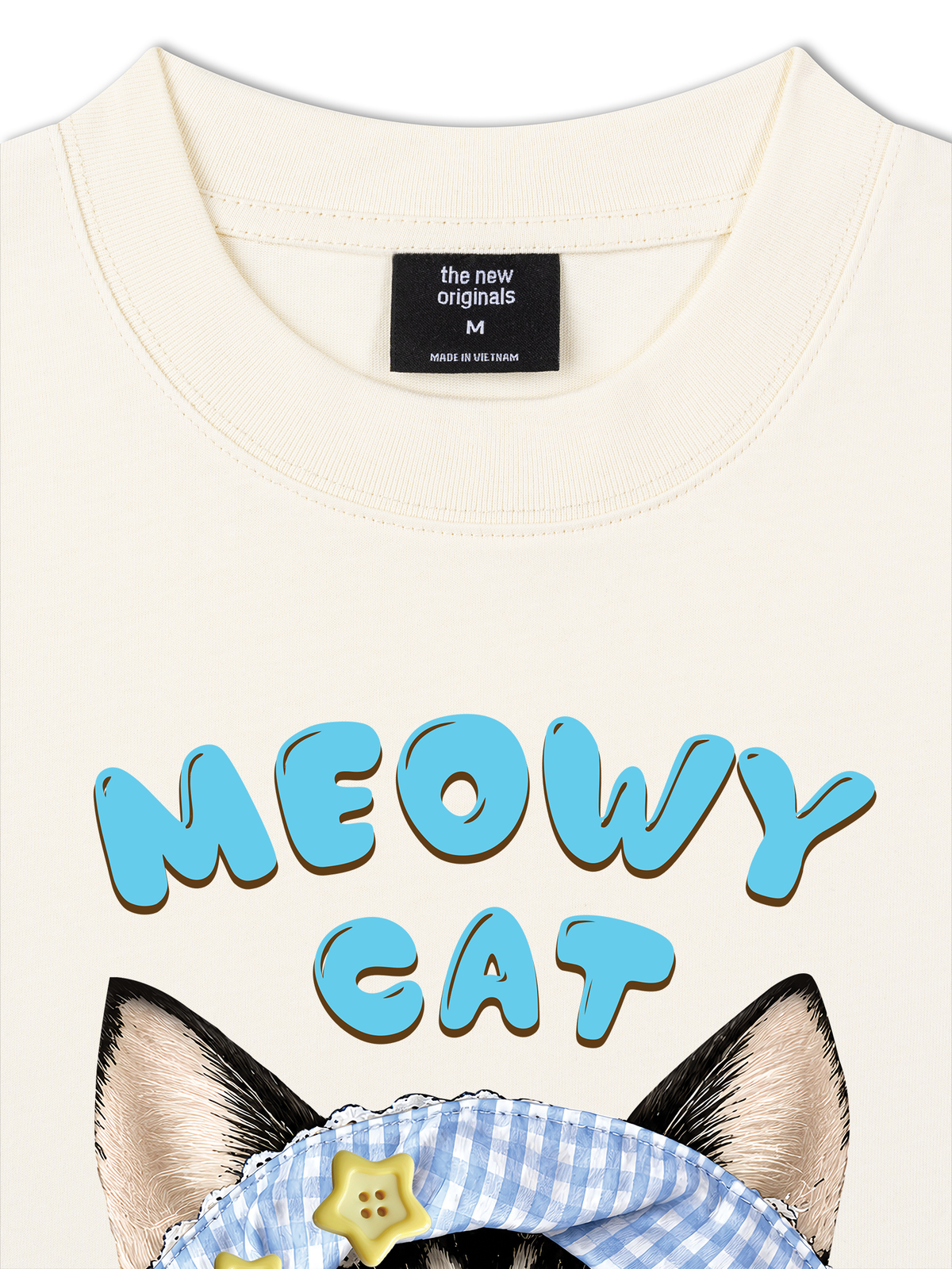 Áo Thun Relaxed Fit Blue Plaid Meowy Cat