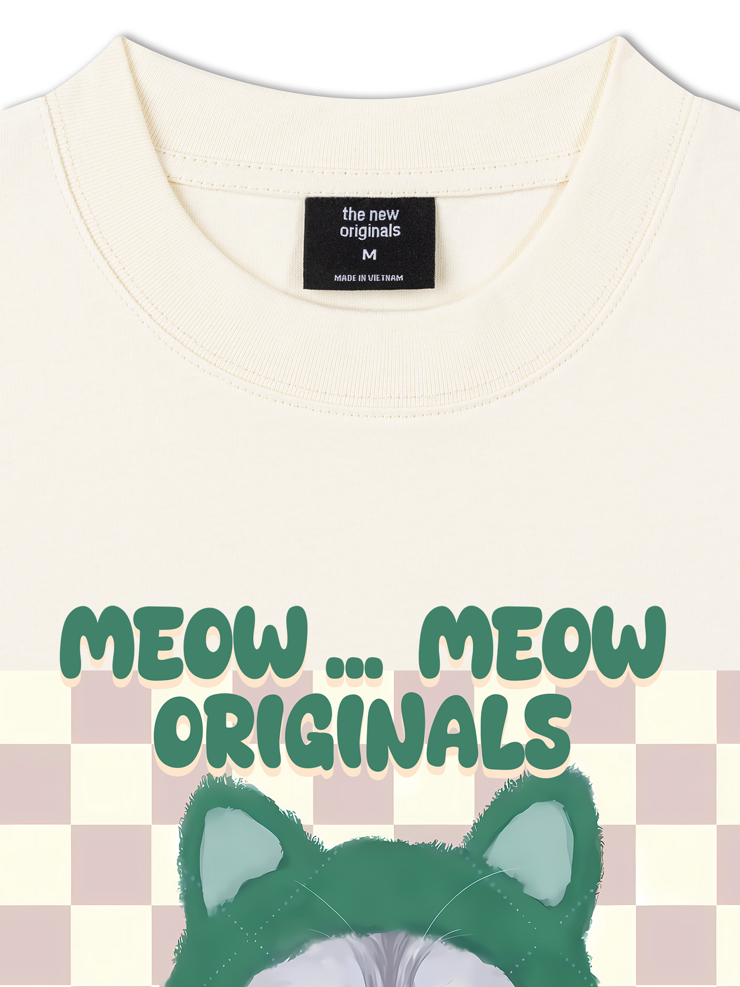 Áo Thun Relaxed Fit Animal Mood Meow Green Pink