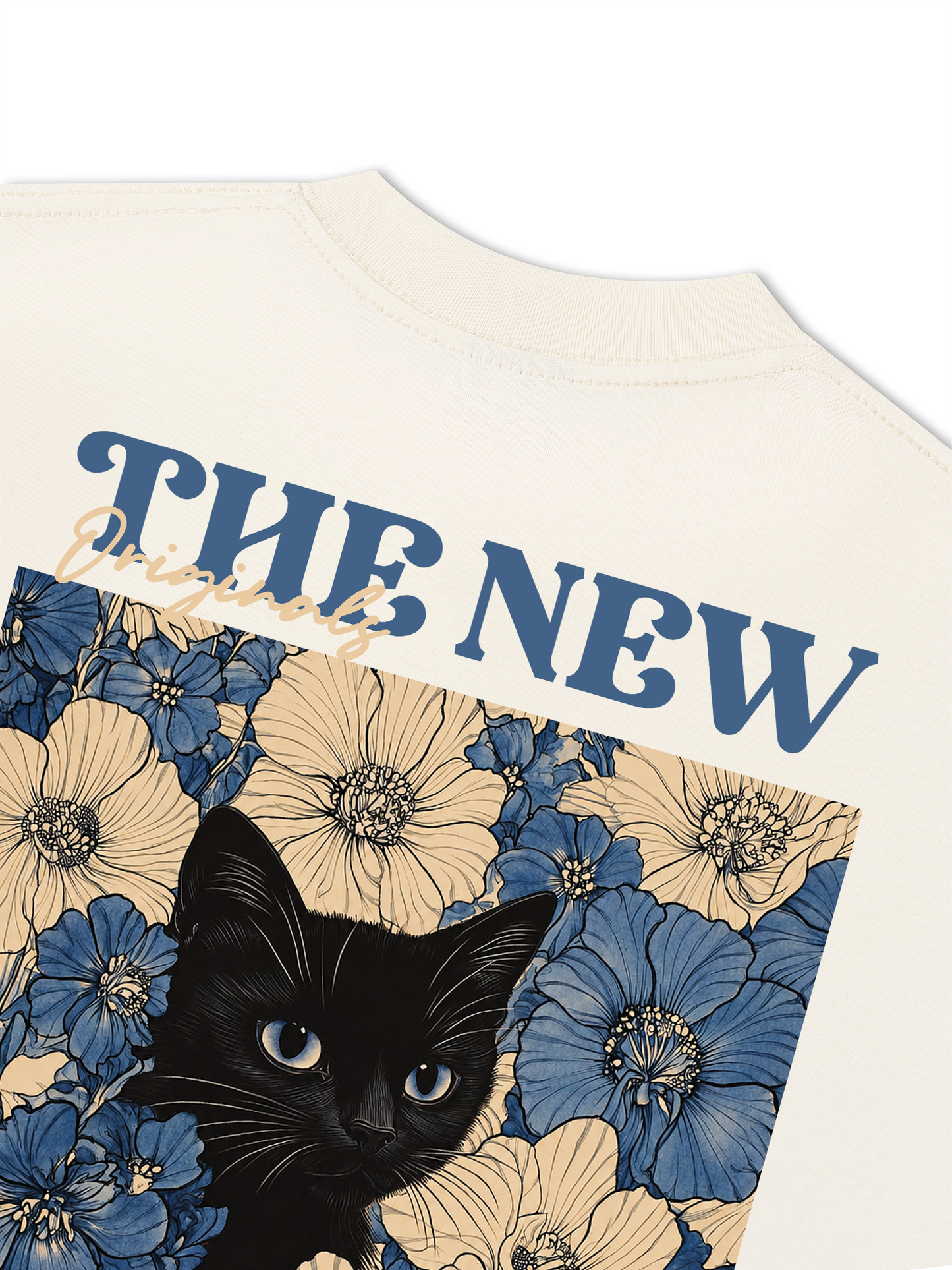 Áo Thun Relaxed Fit Blue Flower Cat