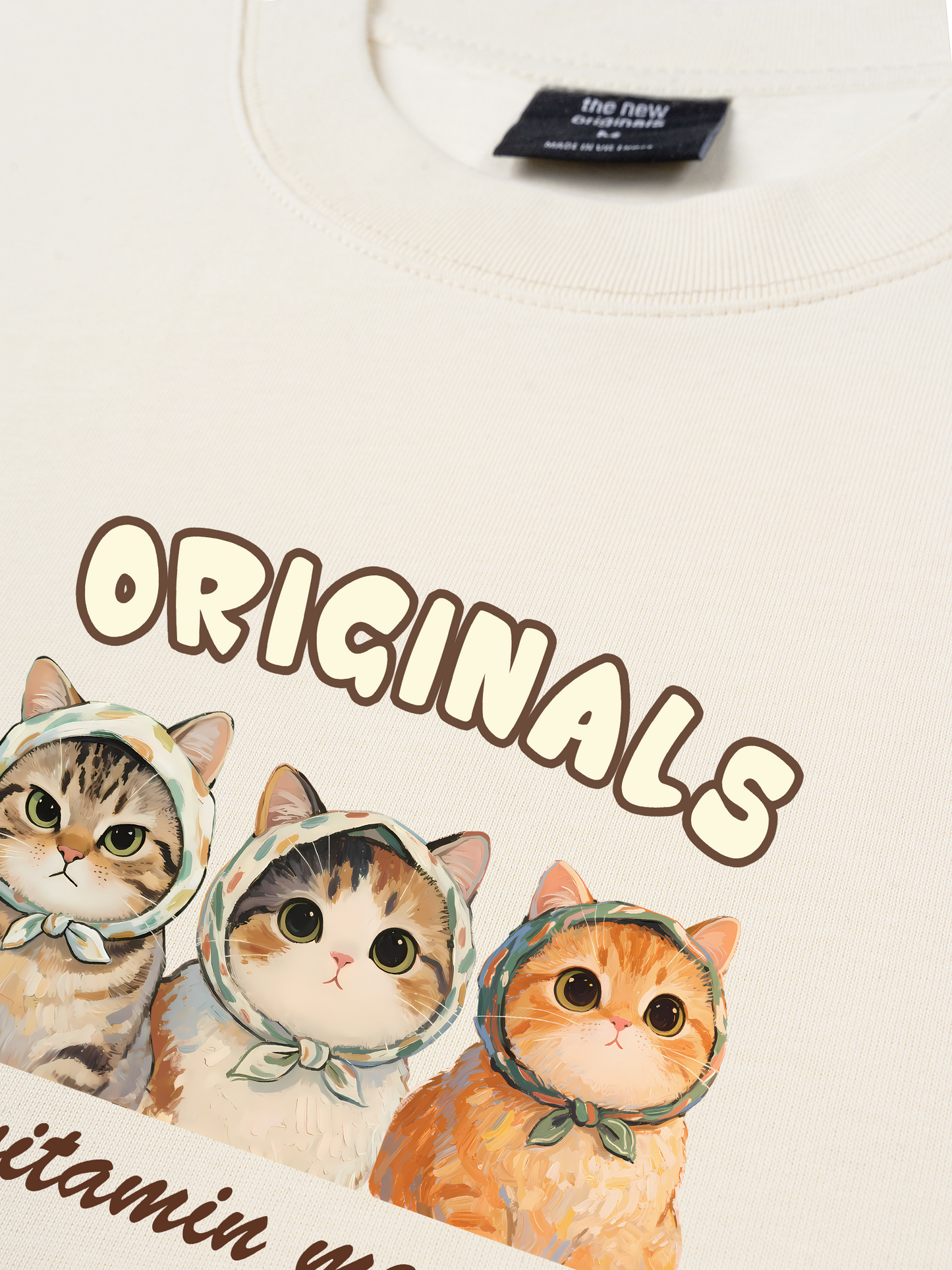 Áo Thun Relaxed Fit Cute Three Cat Vitamin Meow