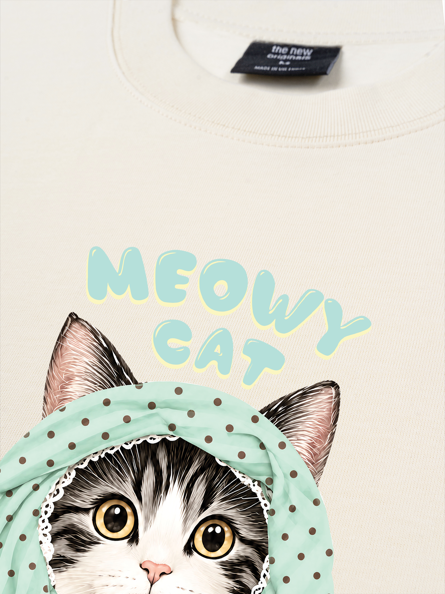 Áo Thun Relaxed Fit Meowy Cat Blue Tiffany Dots