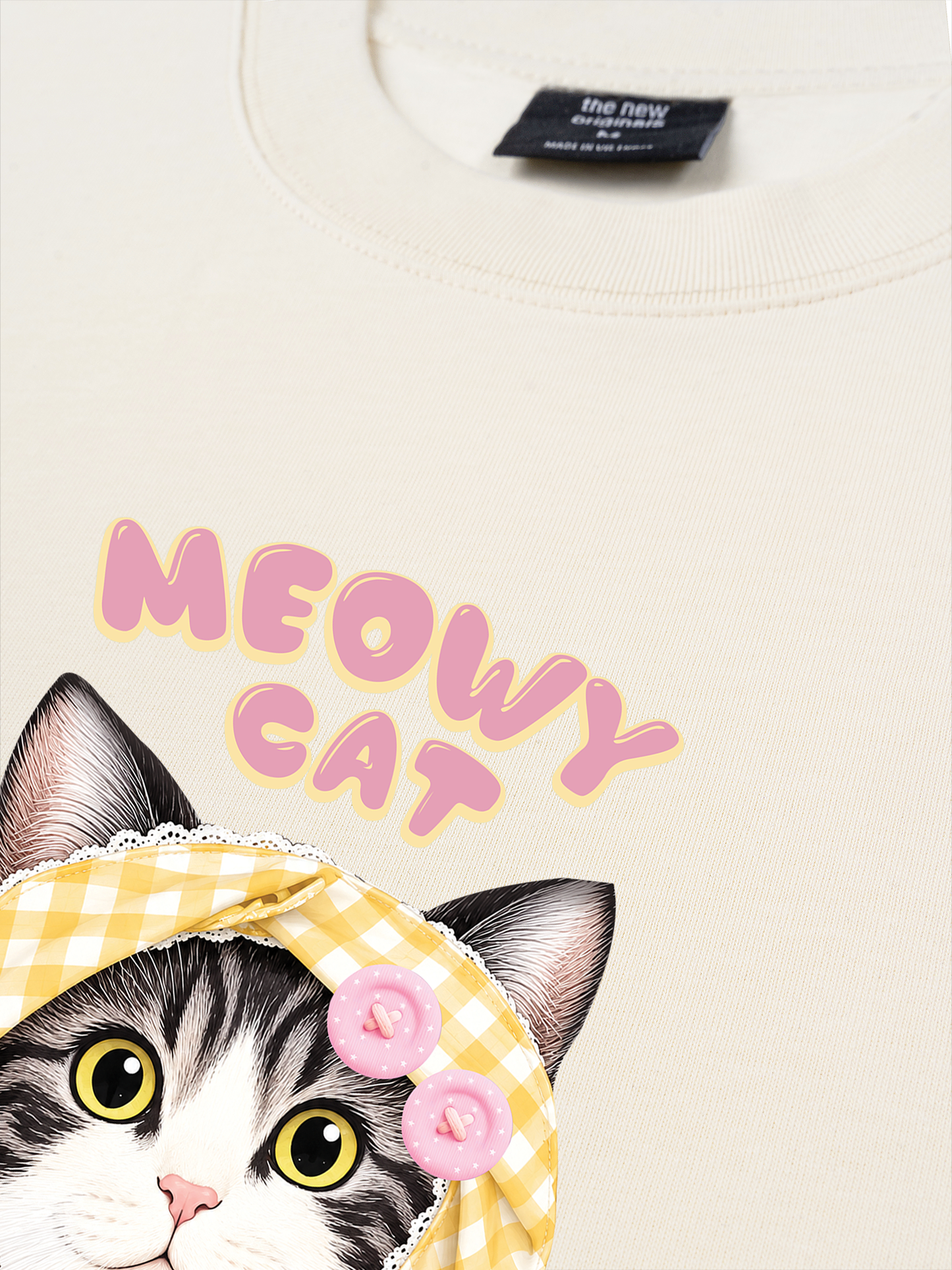 Áo Thun Relaxed Fit Meowy Cat Yellow Plaid