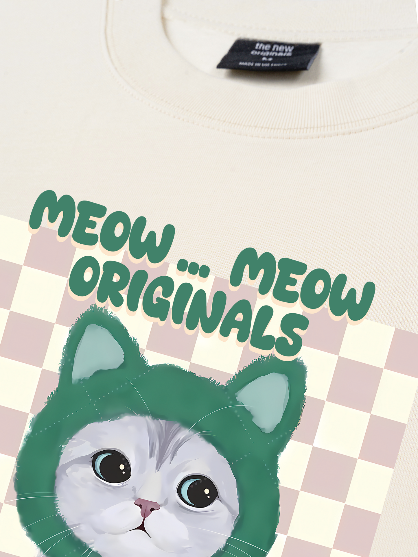 Áo Thun Relaxed Fit Animal Mood Meow Green Pink