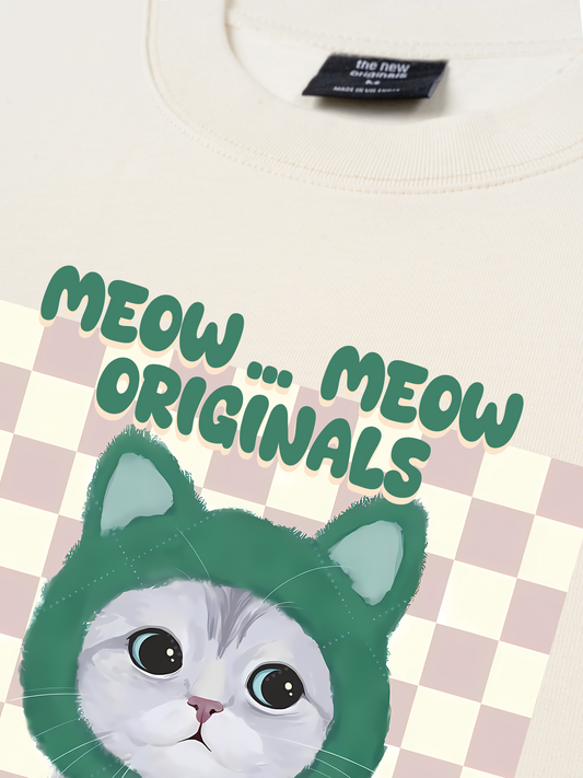 Áo Thun Relaxed Fit Animal Mood Meow Green Pink