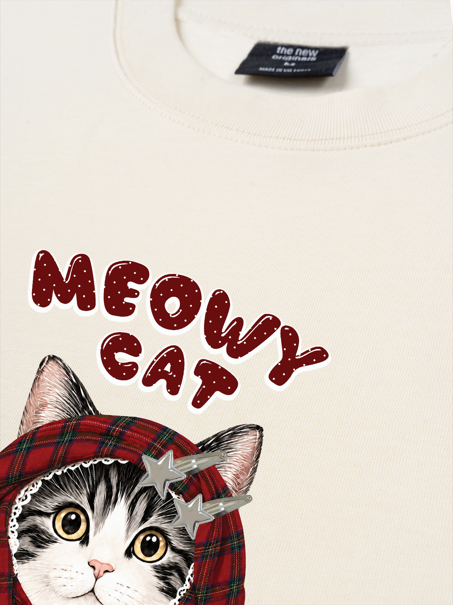 Áo Thun Relaxed Fit Meowy Cat Red Xmas Plaid