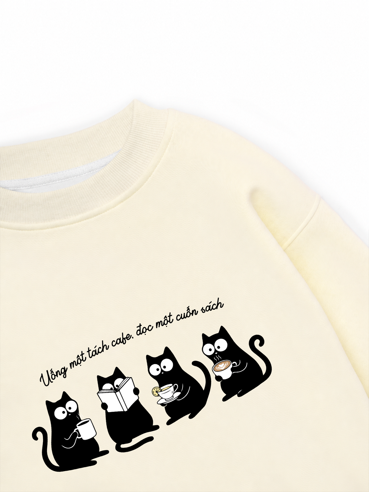 Áo Sweater Nỉ Hai Da Uống Một Tách Cafe Đọc 1 Cuốn Sách