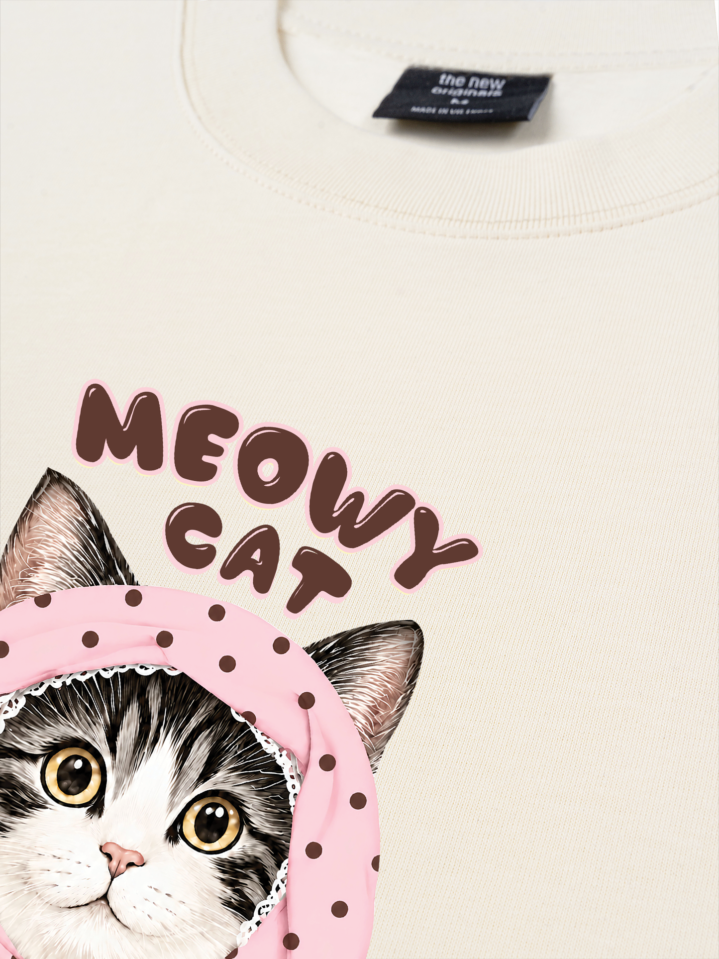 Áo Thun Relaxed Fit Meowy Cat Pink Polka