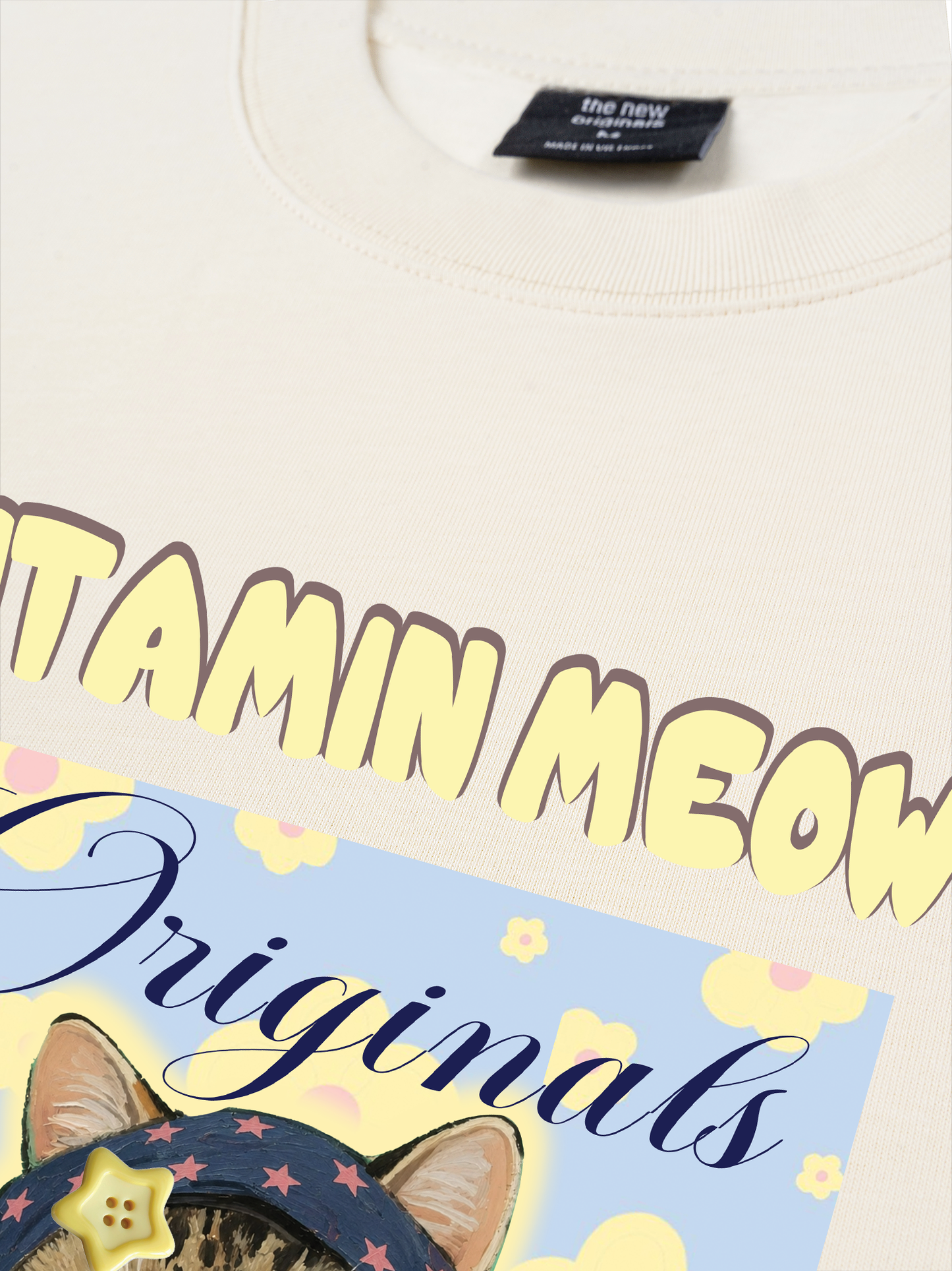 Áo Thun Relaxed Fit Cutie Vitamin Meow Yellow Flower