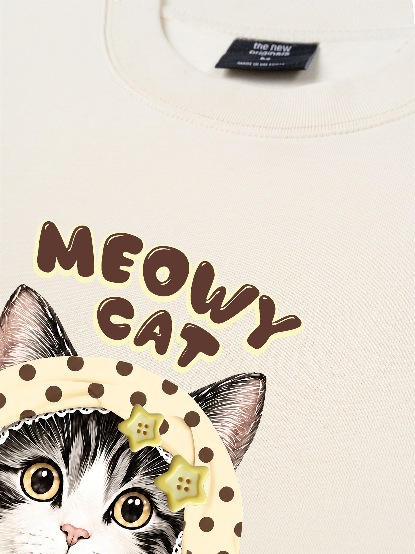 Áo Thun Relaxed Fit  Meowy Cat Cream