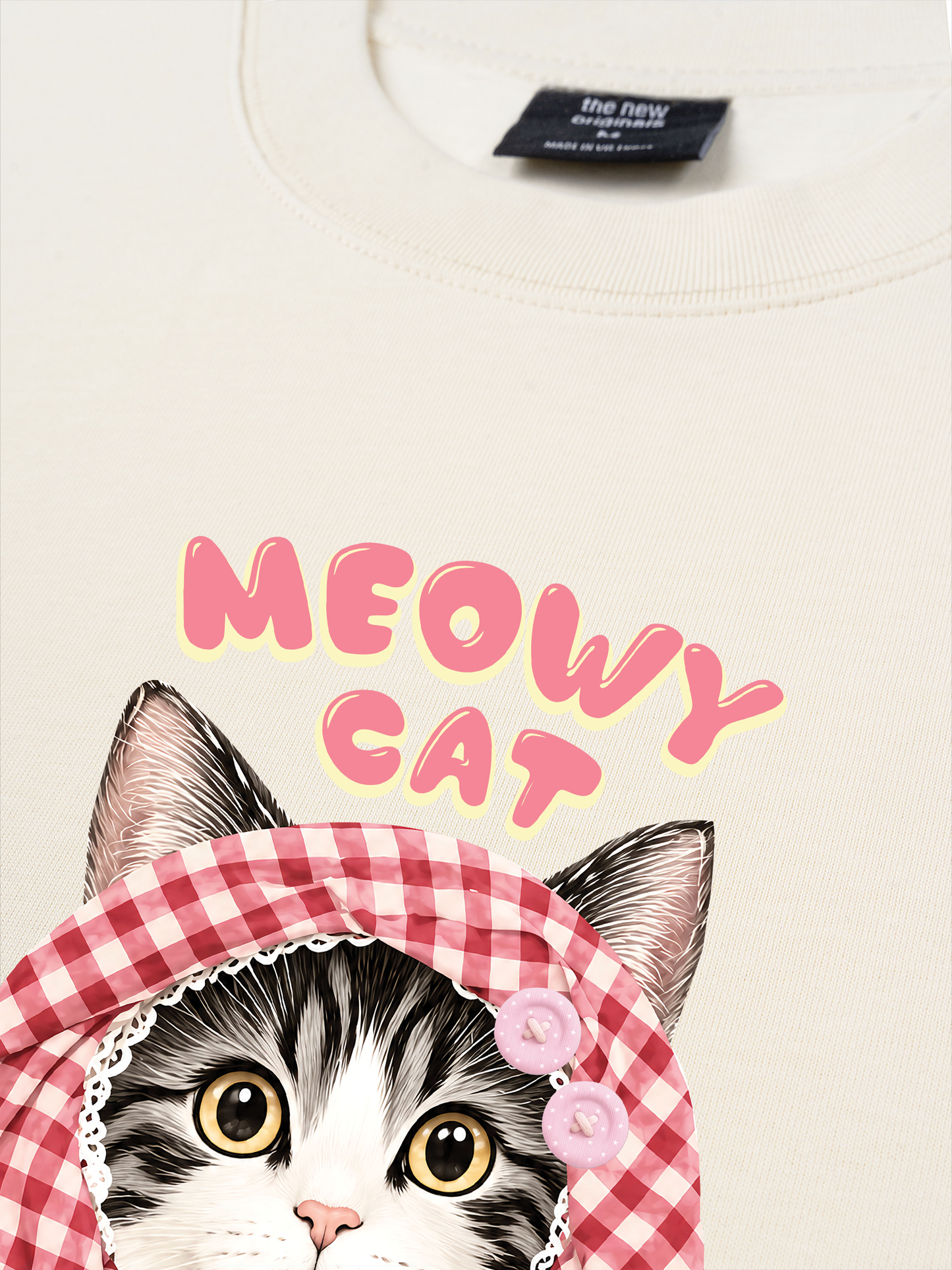 Áo Thun Relaxed Fit Meowy Cat Pink Plaid