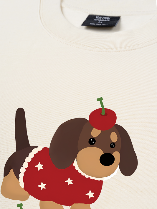 Áo Thun Relaxed Fit Animal Cute Puppy With Cherry