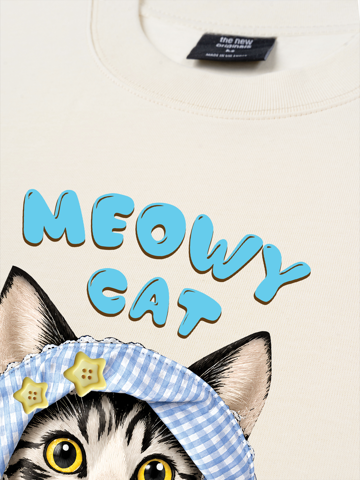 Áo Thun Relaxed Fit Blue Plaid Meowy Cat